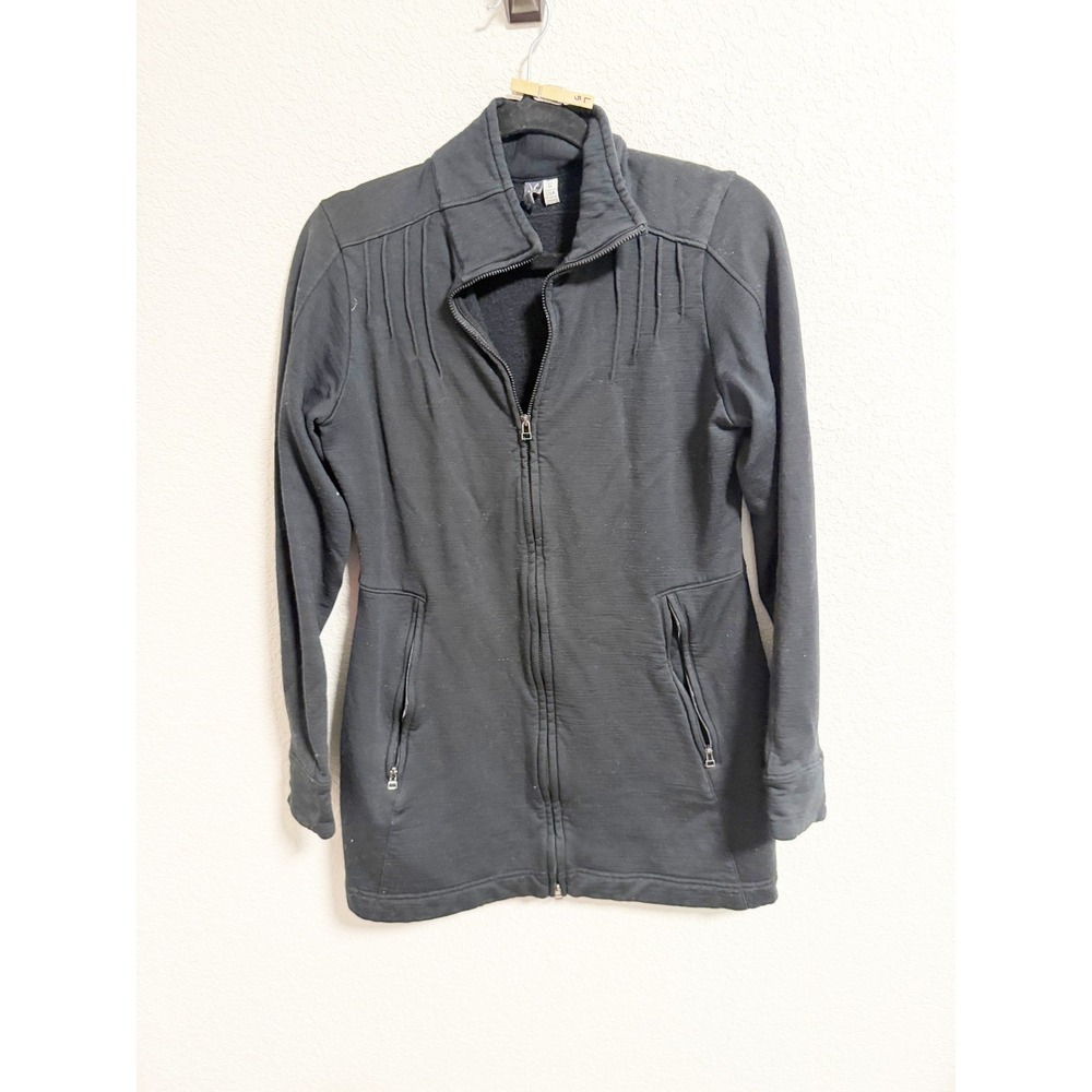 Ibex 100% Merino Wool Longline Zip Front Sweater Jacket Made In USA Black Medium